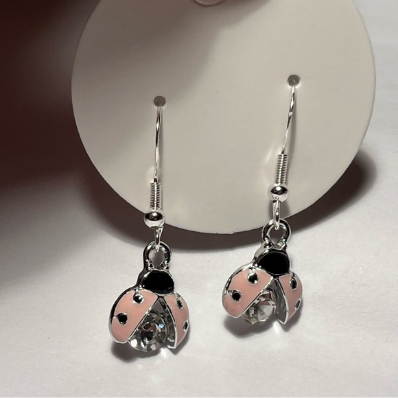 Pink Ladybug Earrings - Picture 3 of 6